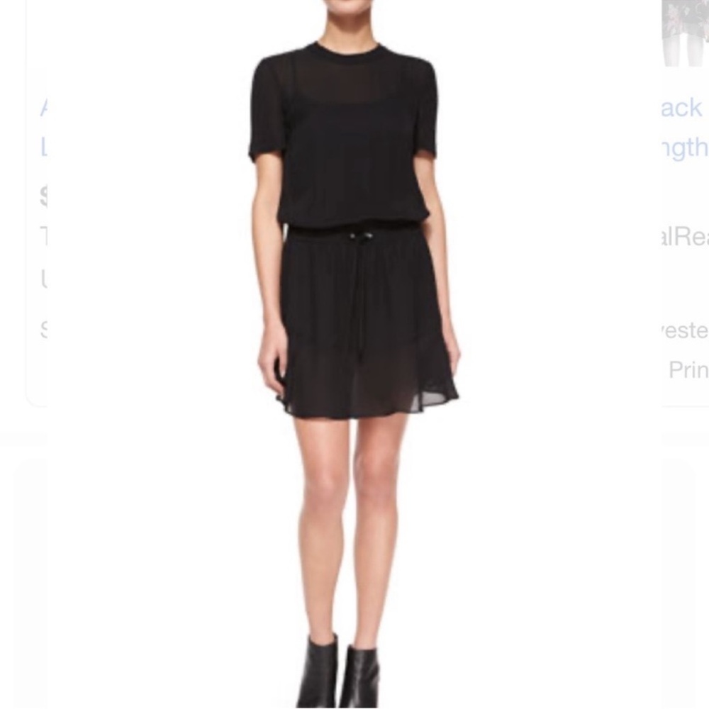 A.L.C. Charlotte Silk Tie Waist Drawstring Dress Sheer Minimalist Flounce